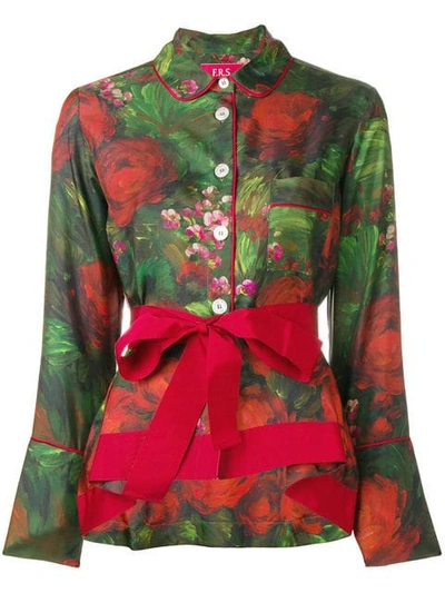 Shop F.r.s For Restless Sleepers Printed Belted Shirt In Green