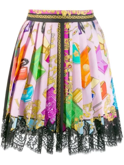 Shop Versace Blonde Print Lace Skirt In Pink