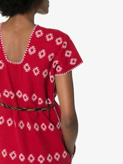 Shop Pippa Holt Embroidered Kaftan Mini-dress In Red