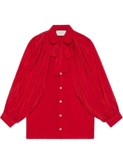 Shop Gucci Silk Shirt With Neck Bow In Red