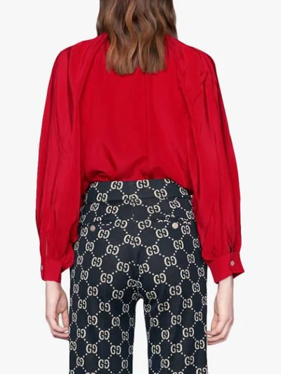 Shop Gucci Silk Shirt With Neck Bow In Red