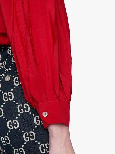 Shop Gucci Silk Shirt With Neck Bow In Red