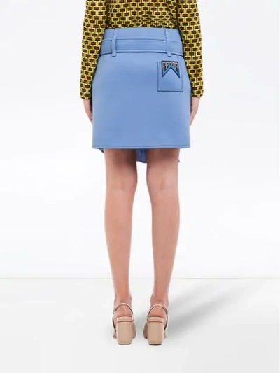 Shop Prada Belted Ruffle Mini Skirt In Blue