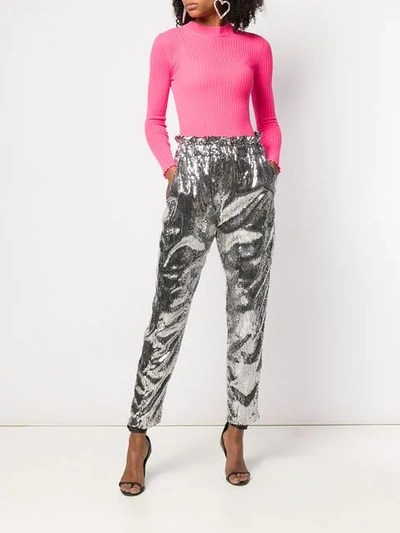 Shop Amen High-waisted Sequin Trousers In Silver