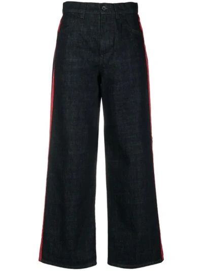 Shop Marni Stripe Detail Wide Leg Jeans In Blue