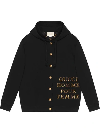 Shop Gucci Button Up Hoodie With Patch In Black