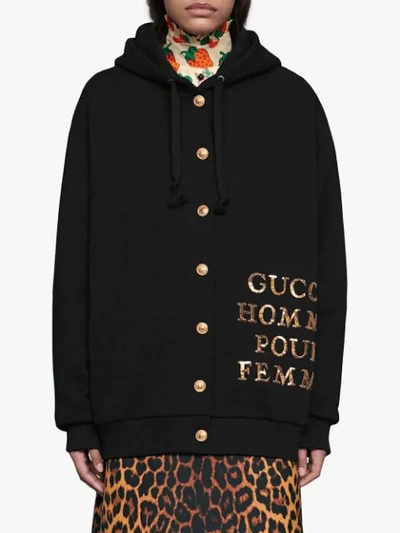 Shop Gucci Button Up Hoodie With Patch In Black