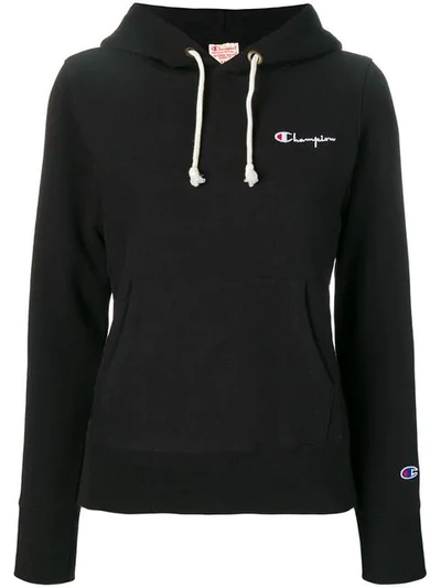 CHAMPION EMBROIDERED LOGO HOODIE - 黑色