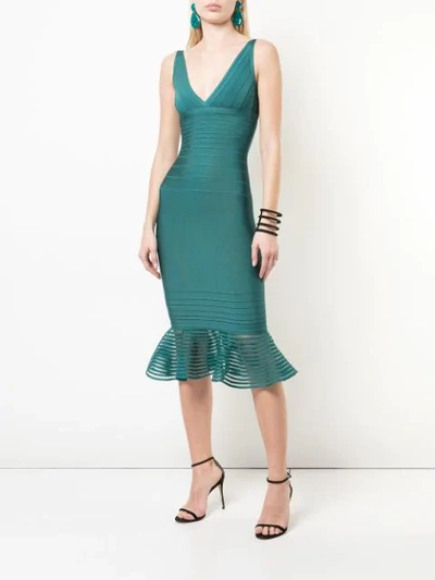 Shop Herve Leger Fitted Party Dress In Green