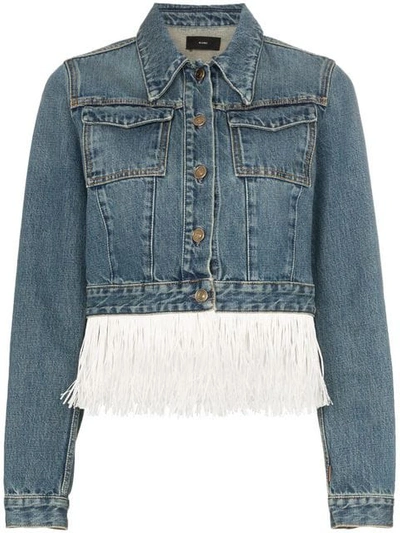 Shop Alanui Hawaii Map-embroidered Fringed Denim Jacket In Blue