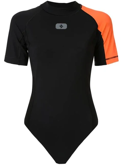 Shop Alexander Wang T T By Alexander Wang Swim Jersey Bodysuit - Black/papaya