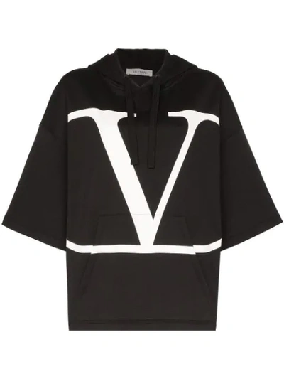 Shop Valentino Vlogo Print Hoodie In 0ni Black