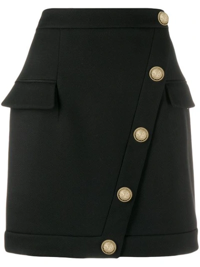 Shop Balmain Button Embellished Short Skirt In Black