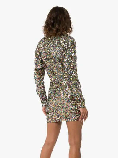 Shop Attico Balloon Sleeve Sequinned Mini Dress In Green