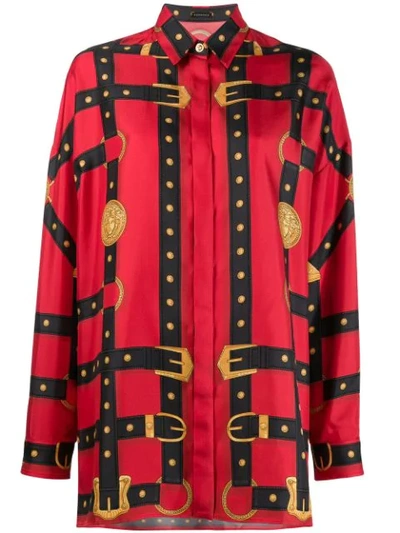 Shop Versace Belt-print Silk Shirt In Red