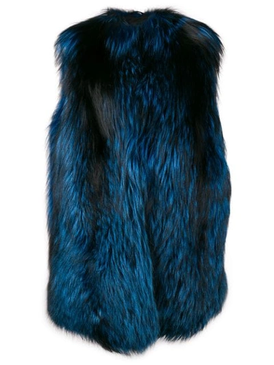 Shop Numerootto Fur Gilet In Blue