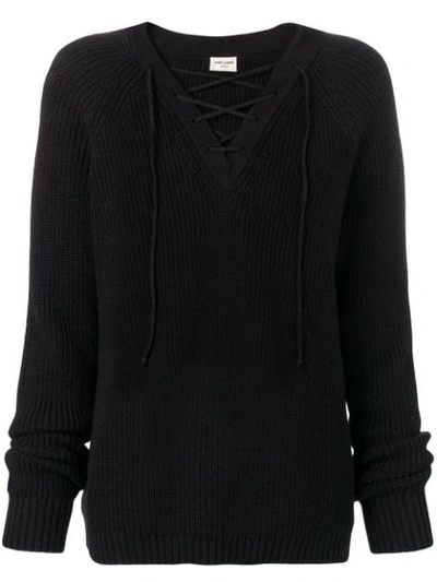 Shop Saint Laurent Knitted Jumper In Black