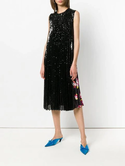 Shop Msgm Pleated Floral Panel Shift Dress In Black
