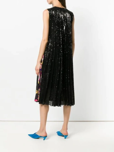 Shop Msgm Pleated Floral Panel Shift Dress In Black