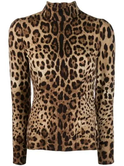 Shop Dolce & Gabbana Leopard Print Top In Neutrals ,brown