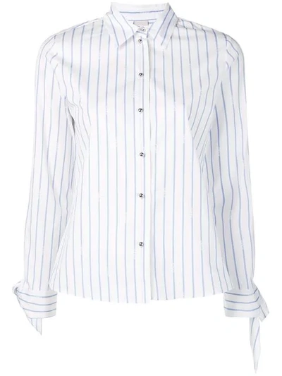 Shop Pinko Tie Cuff Striped Shirt In White