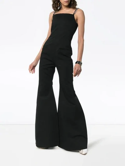 ALEKSANDRE AKHALKATSISHVILI CHAIN STRAP FLARED COTTON JUMPSUIT - 黑色