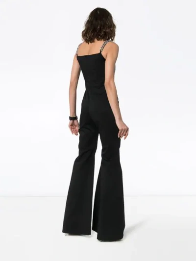 ALEKSANDRE AKHALKATSISHVILI CHAIN STRAP FLARED COTTON JUMPSUIT - 黑色