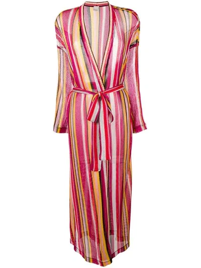 Shop Pinko Striped Woven Cardigan In Pink