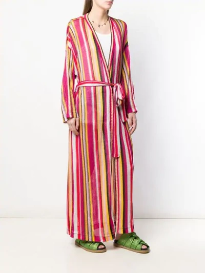 Shop Pinko Striped Woven Cardigan In Pink