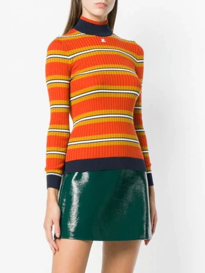 Shop Courrèges Striped Fitted Sweater In Orange