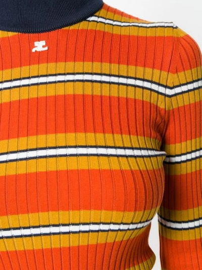 Shop Courrèges Striped Fitted Sweater In Orange