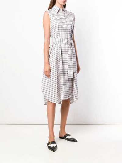 Shop Thom Browne Sleeveless Tartan A-line Shirtdress - White