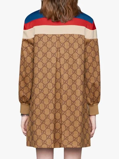 Shop Gucci Gg Technical Jersey Dress In Brown
