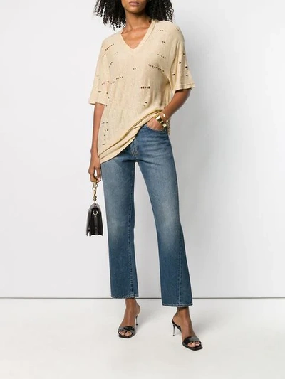 Shop Balmain Distressed T In Neutrals