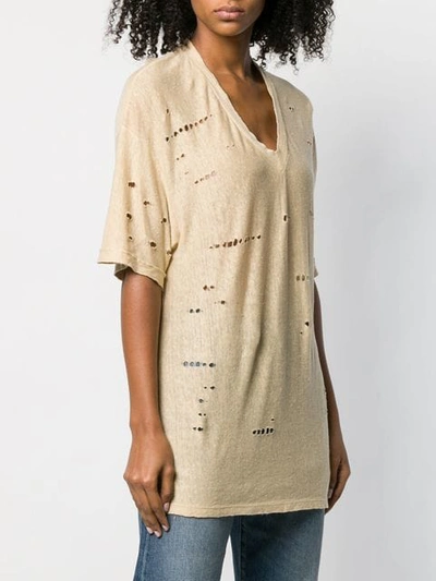 Shop Balmain Distressed T In Neutrals