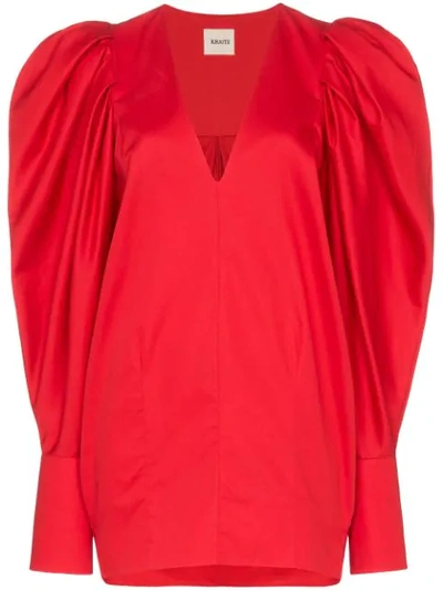 Shop Khaite Conie Oversized Puff-sleeve Blouse In Red