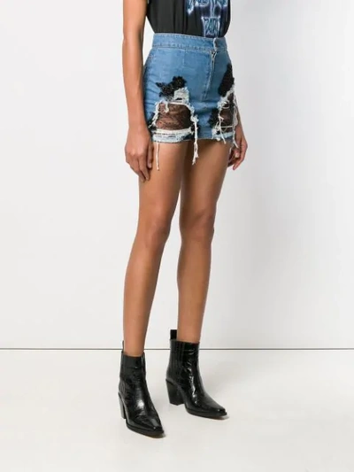 Shop Almaz Denim And Lace Mini Skirt In Blue