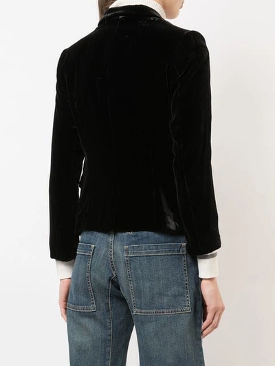 Shop Nili Lotan Cropped Sleeves Velvet Blazer In Black