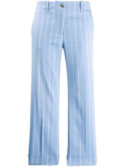 Shop Alberto Biani Pinstripes Tapered Trousers - Blue