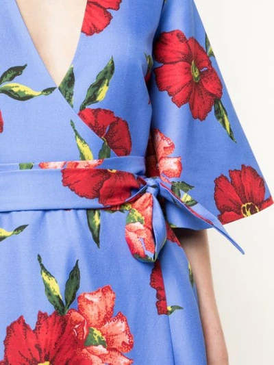 Shop Rebecca De Ravenel Floral Print Wrap Dress In Blue
