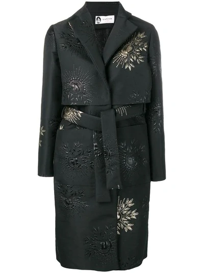 Shop Lanvin Embroidered Detail Belted Coat In Black