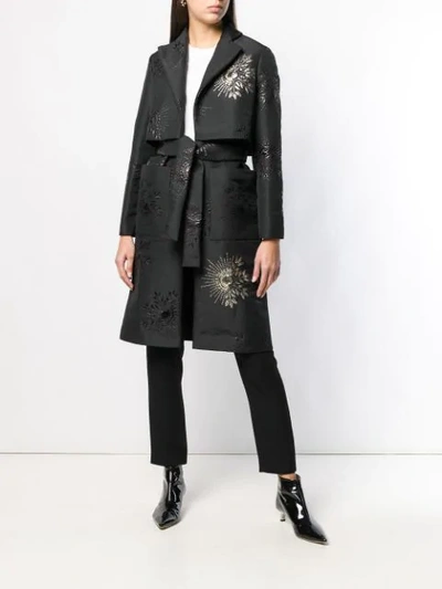 Shop Lanvin Embroidered Detail Belted Coat In Black