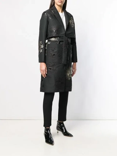 Shop Lanvin Embroidered Detail Belted Coat In Black