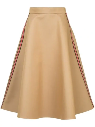 Shop Goen J Side Stripe Flared Midi Skirt In Brown