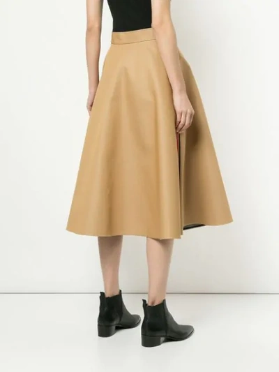 Shop Goen J Side Stripe Flared Midi Skirt In Brown