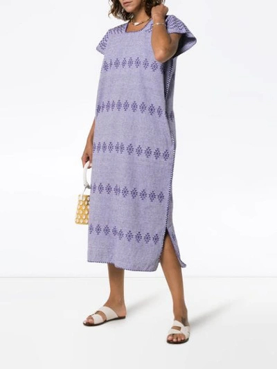 Shop Pippa Holt Embroidered Kaftan Midi-dress In Purple