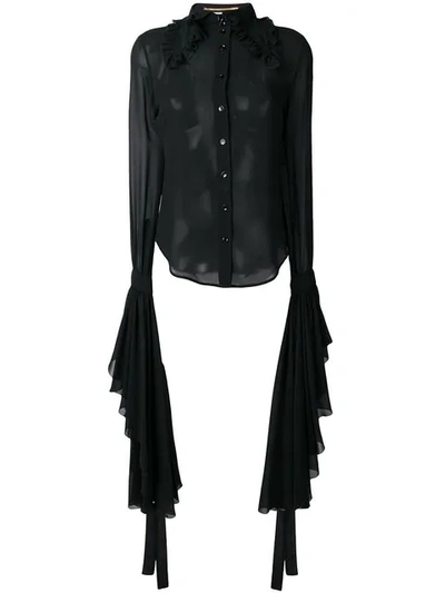 Shop Saint Laurent Sheer Shirt With Dramatic Sleeves In Black