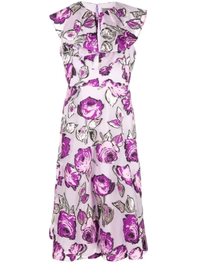 Shop Lela Rose Floral Print Dress In Purple