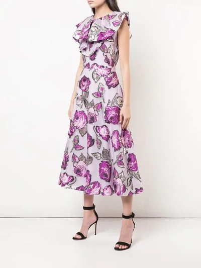 Shop Lela Rose Floral Print Dress In Purple