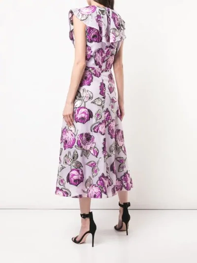 Shop Lela Rose Floral Print Dress In Purple